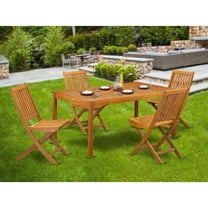 East West Furniture CMDK5CWNA 5-Pc Outdoor Coffee Table Set- 4 Outdoor Folding Chairs Slatted Back and Modern Coffee Table and Rectangle Top with Wood 4 legs - Natural Oil Finish