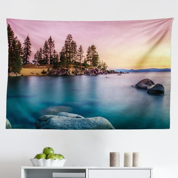 Lake Tapestry, Aerial View of a Tropic Lake Phenomenal Universe Innate Disposition of World Art Photo, Fabric Wall Hanging Decor for Bedroom Living Room Dorm, 2 Sizes, Blue Grey, by Ambesonne