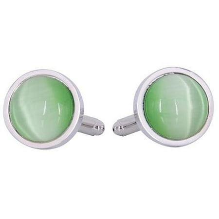 Cuff Daddy Silvertone Green Catseye Cuff Links