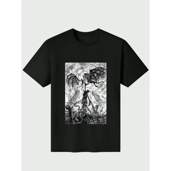 Mysterious Gothic dark evil mood T-shirt Casual Digital Print 220g Pure Heavy 100% Cotton T Shirt 100% Cotton