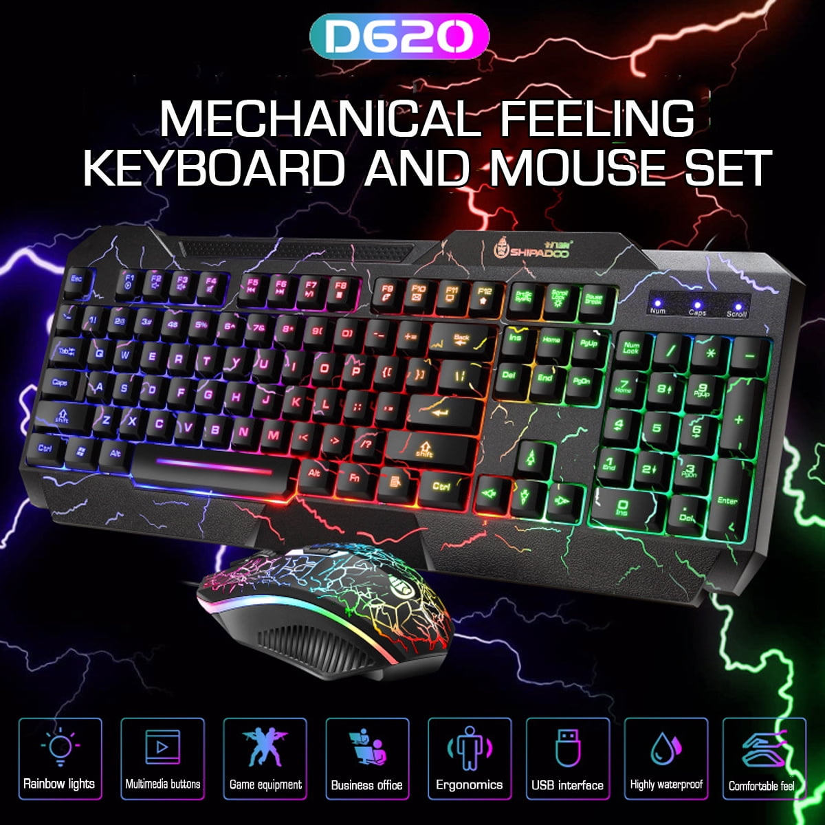 5500DPI Mouse Set For Game Lovers Wired 2.4G Multimedia LED Gaming Keyboard 