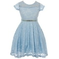 thumbnail image 1 of Little Girl Cap Sleeve Lace Skater Stone Belt Flower Girls Dresses (19JK88S) Blue 2, 1 of 3