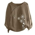 thumbnail image 4 of womens tops clearance under $10 Tops For Women Casual Spring Summer Women's Long Sleeve Cotton Linen Dandelion Graphic Print Crewneck Vintage Blouses Tops Plus Size, 4 of 4