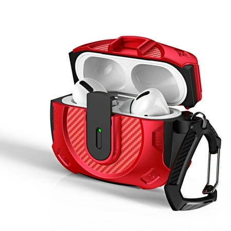 for AirPods 3rd Gen 2021 Case Cover with Key Chain Rugged Secure Locking Buckle Case Shockproof Portable Heavy Duty Protective Skin for AirPods 3rd Generation 2021 Red