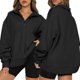 thumbnail image 5 of Txlixc Suéter con cremallera de un cuarto para mujer Color sólido Suéter suelto de manga larga de ocio Fall Street Txlixc  moda, 5 of 6