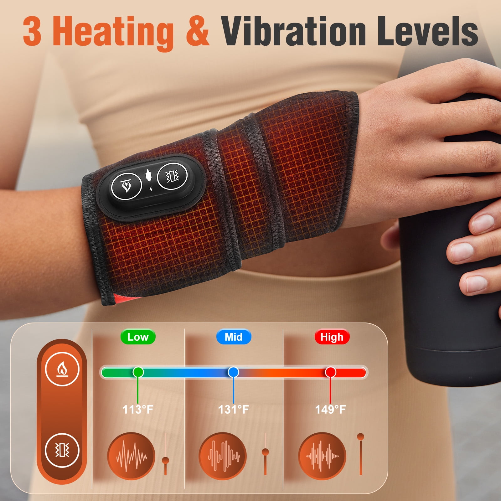 Wrist Heating Pad Wrap Massage, Heated Wrist Braces Carpal Tunnel, Elbow Knee Wrist Ankles Brace Heating Pad, Hand Brace Support Relax, 3000mAh, Gifts for Family, Travel