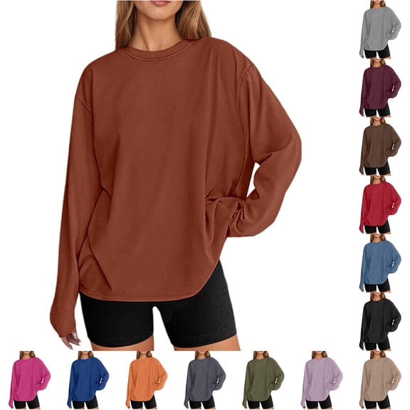XIAONU Womens Side Ruched Long Sleeve Tee Crew Neck Curved Hem Gym Daily Shirts