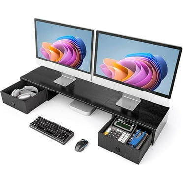 Dual Monitor Stand with 2 Drawers , Monitor Riser for 2 Monitors, Extra Large Storage, Multifunctional Desktop Organizer, Computer Monitor Stand for Desk, Laptop, PC, TV, Printer