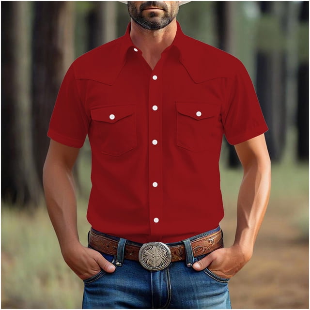 pstuiky camisetas para hombre, Blusa informal de manga corta con cuello vuelto y bolsillos de color liso vintage para hombre camisas casuales para hombre l