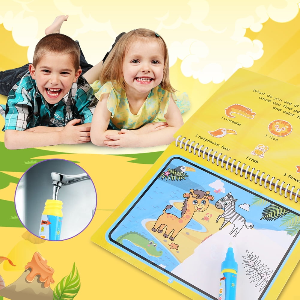 WALFRONT Portable Children Magic Coloring Painting Book with Water Drawing  Pen Kids Early Learn Toy, Kids Coloring Book, Children Coloring Books