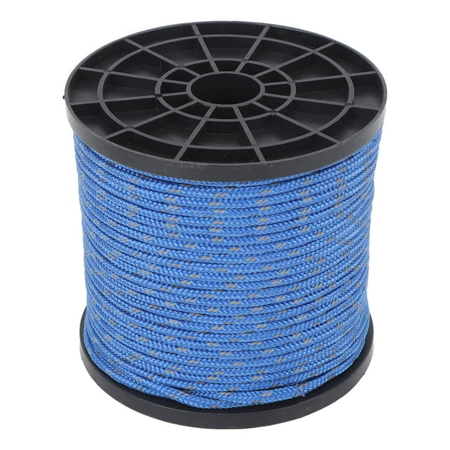 Cuerda reflectante para acampar, tejido texturizado, 50 m, 4 mm, poliéster, paracaídas, para viajes, senderismo y mochileros, color azul.