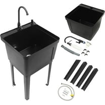 Freestanding Utility Sink, Utility Sink Extra-Deep Laundry Tub, Freestanding Plastic Utility Sink Laundry Tub Sink for Basement, Laundry Room, Garage or Shop (Black)
