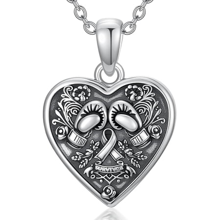 Dorunmo Breast Cancer Locket Necklace that Holds Pictures 925 Sterling Silver Breast Cancer Survivor Heart Shaped Photo Pendant