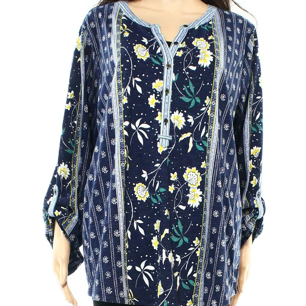 Style & Co. - Style & Co. NEW Blue Womens Size 2X Plus Floral-Print ...