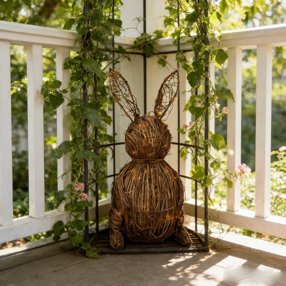 Easter Decorations Wicker Bunny Decor Large Rattan Bunny Woven Outdoor Wicker Topiary Rabbit Decoration for Porch Table Spring Home Farmhouse Kitchen Easter Decor