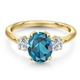 thumbnail image 3 of Gem Stone King 18K Yellow Gold Plated Silver London Blue Topaz and Lab Grown Diamond Engagement Ring for Women | 2.79 Cttw | Oval 9X7MM | Gemstone November Birthstone | Size 9, 3 of 6