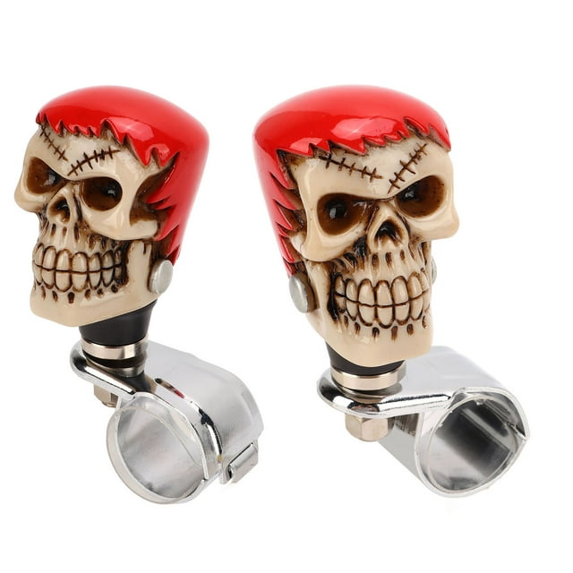 Skull Steering Wheel Knob, Car Power Handle Knob Abrasion Resistant Universal Strong Rustproof For Tractors Red Hair White Face