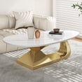 thumbnail image 6 of ENSHUI Oval Marble Coffee Table with Sturdy Stainless Steel Base, Gold, 51.2" L x 27.6" W x 15" H, 6 of 9