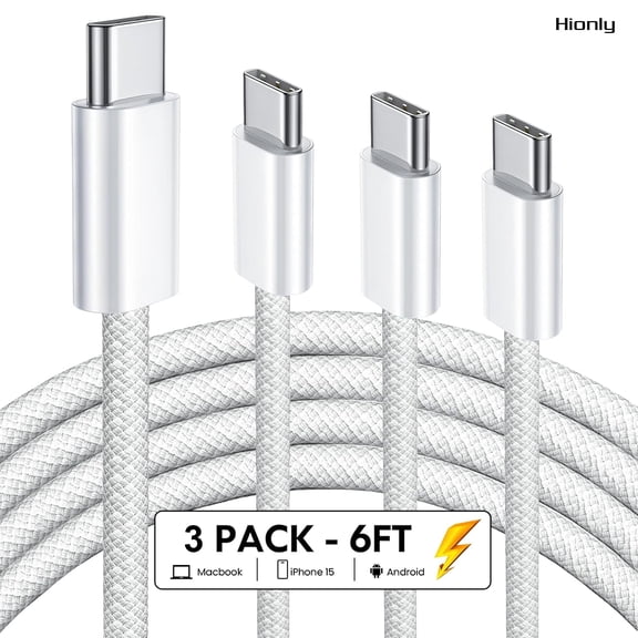 [3 Pack] Hionly iPhone 15 Charger 6ft USB C Charger Cable USB C to USB C Cable Fast Charging Cord Compatible with iPhone15/Samsung/Tablt/iPad Air Mini Pro/MacBook (White)