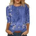 thumbnail image 2 of Patlollav 3/4 Sleeve Shirt for Women's Fashion Printed T-Shirt Mid-Length 3/4 Sleeves Blouse Round Neck Casual Tops, 2 of 6