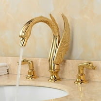 Luxury Widespread Bathroom Sink Faucet 3-Hole Swan 2handle Basin Mixer Tap Gold
