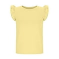 thumbnail image 5 of XIMIN Toddler Girls Shirts Baby Girl Ruffle Sleeves Blouse Round Neck Blouse Kids Girl Solid Color Short T-Shirts Basic Cotton Tee Top Casual Cute Clothes, 5 of 7