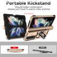 thumbnail image 3 of Heavy Duty Armor Case for Samsung Galaxy Z Fold 4, Rugged PC Soft TPU Military Grade Shockproof Metal Magnetic Car Mount Shockproof Cover with Camera Lens Sliding Ring Holder Bracket Case,Gold, 3 of 8