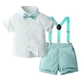 thumbnail image 3 of Bovxnpu Boys Girls Summer Outfits 2 Piece, Boys Bowtie Dress Shirt Suspenders Shorts Summer Formal Suits, Boys' Fashion Stripe Printed Bow Shirt Strap Shorts Short Sleeve Collar Set 4 Years, 3 of 10