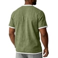 thumbnail image 5 of Cotton Linen Shirts for Men Short Sleeve Collarless Button Henley Shirt Casual Beach Oversized T-Shirts with Pockets,Army Green,S, 5 of 8