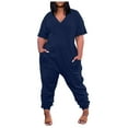 thumbnail image 2 of Kagetolytai Jumpsuit for Women Plus Size Plus Size Womens Casual V Neck Short Sleeve Zipper Overalls with Pockets Wide Long Jumpsuits (S-5XL) Lounge Sets for Women Navy 3X, 2 of 8