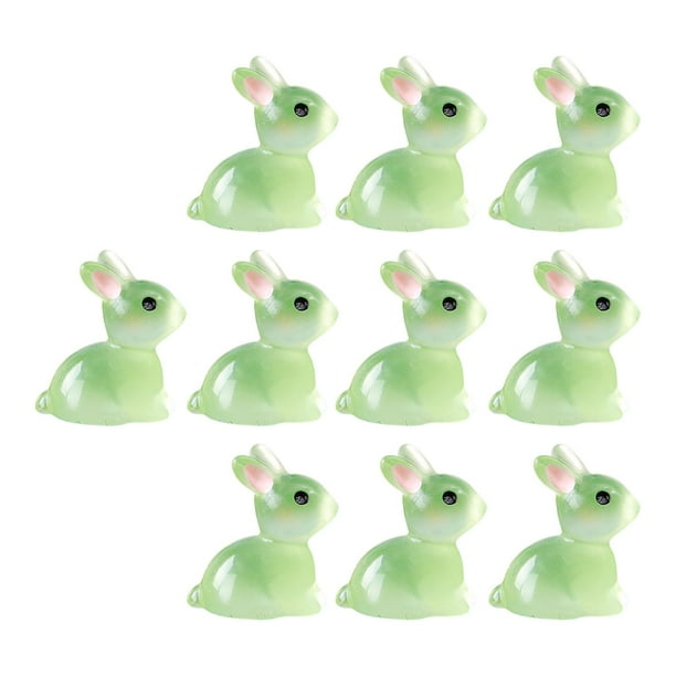 Adorno de Resina Cola Conejo de Pascua Luminoso Brillante Verde Estatuillas de Conejo