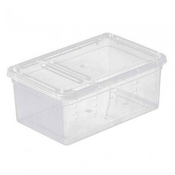 Bunblic Reptile Feeding Box Reptile Terrarium Enclosure 12.5x19x7.5cm Rectangle Transparent Animal Habitat Cage for Hedgehog Silkworm white