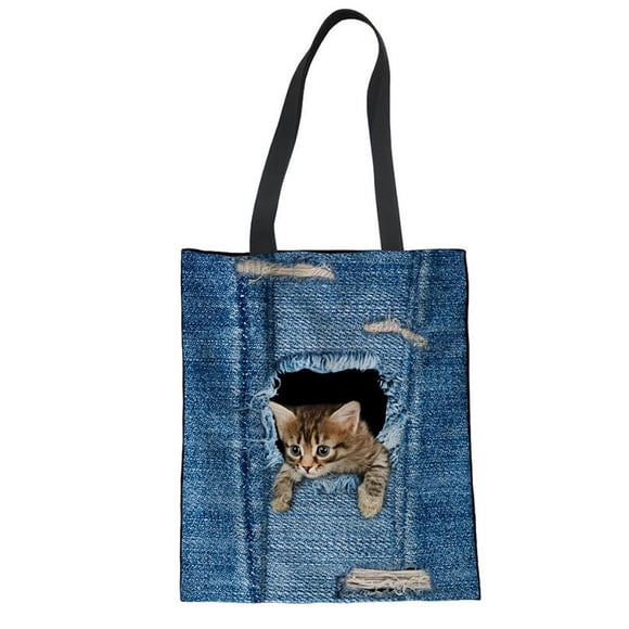 Tote Handbag Creative Cute Cat Canvas Shoulder Bag Shoulder Handbag Tote Bag