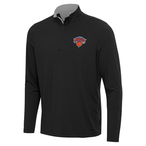 Men's Antigua Black/Gray New York Knicks Content Quarter-Zip Top