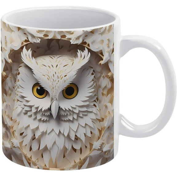 3D Snowy Owl Hole In A Wall Coffee Mug 11 Oz 3D Tea Cup For Men & Women | Unique Gift Idea | White