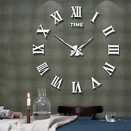 Mintime Frameless DIY Wall Clock 3D Acrylic Sticker Roman Numbers Adhesive Modern Art Wall Clock Parts Kit Home Decorations for Living Room Bedroom