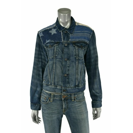 Women's Ralph Lauren Polo Distressed Patchwork Denim Trucker Jacket New XS