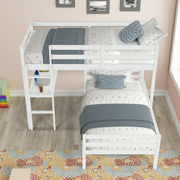 Twin Over L Shaped Bunk Bed With, Twin Over Queen Bunk Bed L Shape
