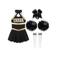 thumbnail image 5 of iEFiEL 4Pcs Kids Girls Cheerleading Uniform Dress with Pom Poms Stocking Hair Tie Set B White&Black 14, 5 of 7