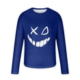 thumbnail image 4 of WREESH Halloween Long Sleeve Tops Fashionable Men's Printed Top with Long Sleeved Round Neck and Smiling Face Printed Top/Shirt Blue, 4 of 5