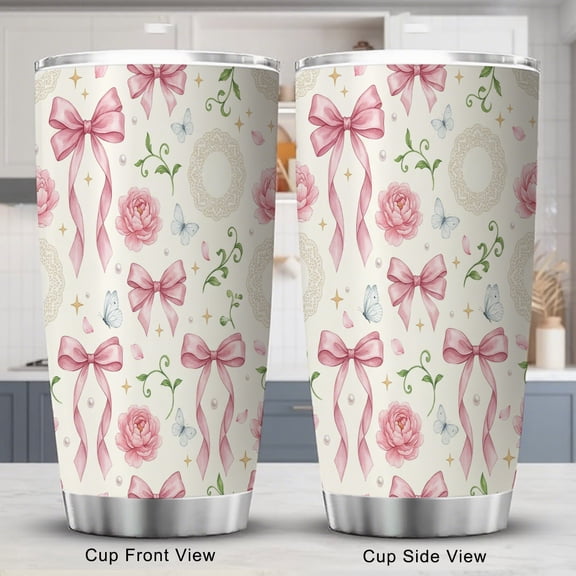Bow Tumbler 20oz Travel Coffee Cup with Lid for Women Friend Holiday Birthday Blue Bow-Knot