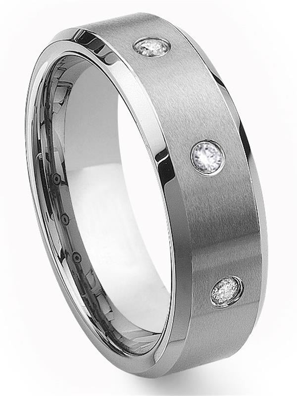 Titanium Kay Tungsten Carbide Diamond Comfort Fit Mens Wedding Band
