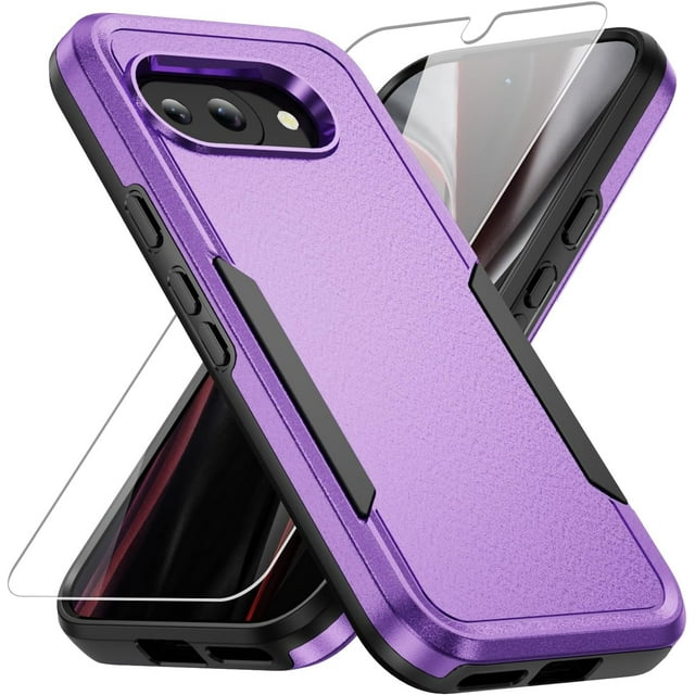 KOMI for Google Pixel 9a Case: Dual Layer Protective Heavy Duty Cell Phone Cover Shockproof Rugged with Screen Protector - Military Protection Bumper Tough - Google Pixel 9A 6.3inch, Purple