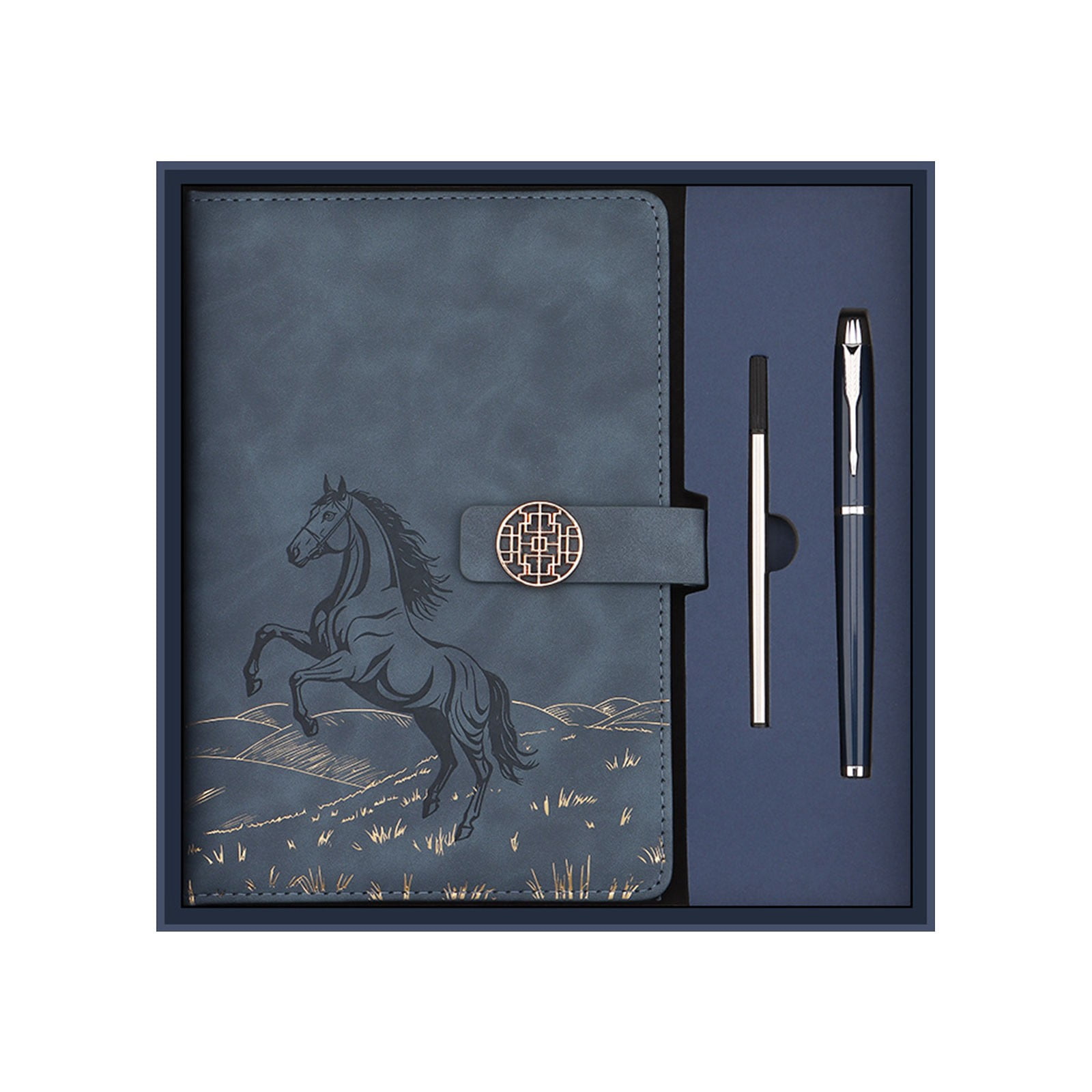 CSSJKYJ A5 Lined Leather Journal Notebook with Pen Set,9x9inch Vintage Hardcover Diary A5 Notebook with Magnetic Closure, Classic Business Gift Box Bag Set for Christmas Birthday(Blue）