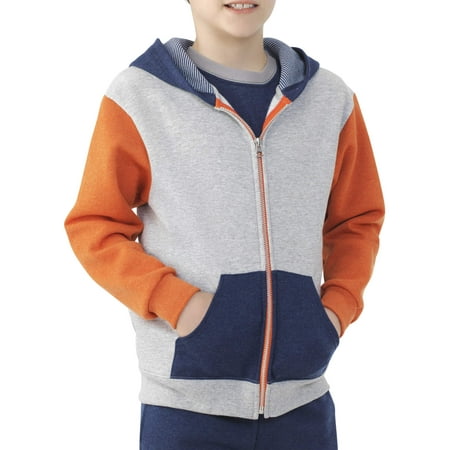 - Boys' Explorer Fleece Super Soft Zip Hoodie with Contrast Sleeves