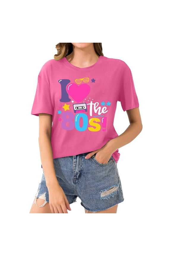 Women's T-shirts Women's Summer Round Neck Retro 80s Loose Casual Short Sleeved Top T-shirts