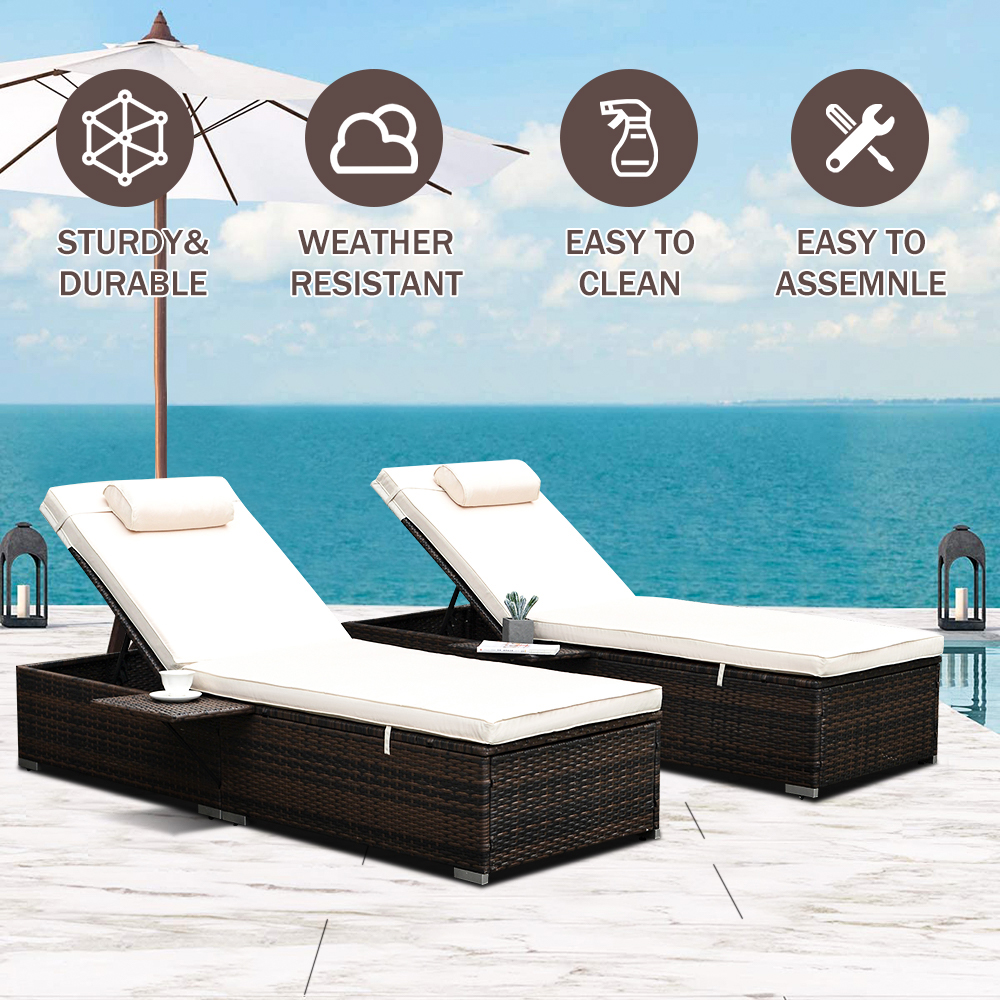 uhomepro Reclining PE Rattan Outdoor Chaise Lounge - Set of 2 Brown and Beige - image 3 of 13