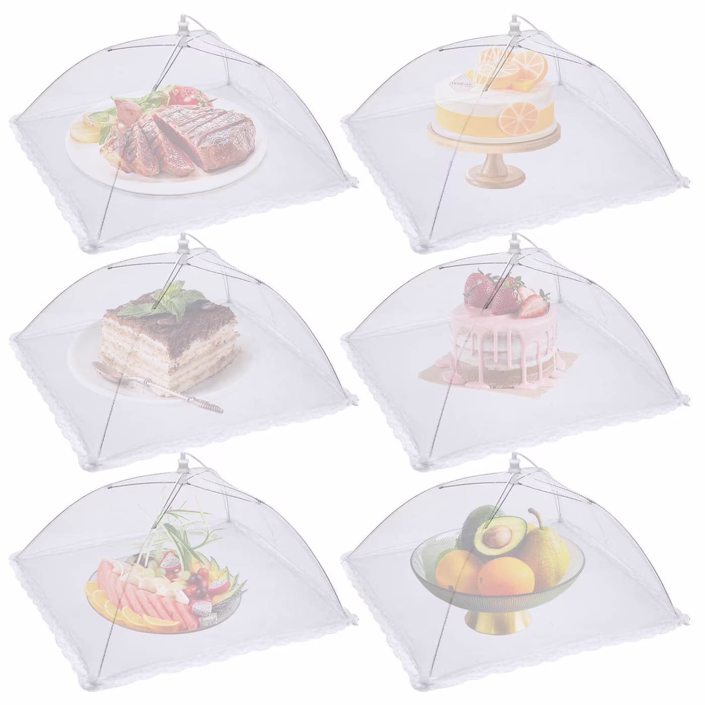 Januofit Large Food Cover,6 Pack Mesh Food Tent,17"x17",White Nylon Covers,Pop-Up Umbrella Screen Tents,Patio Net for Outdoor Camping, Picnics, Parties,BBQ,Collapsible and Reusable