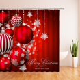 thumbnail image 2 of Red Christmas Shower Curtain Xmas Balls Snowflake Winter Holiday Snowy Happy New Year Merry Christmas Balls Decoration Fabric Bathroom Curtain Set with Hook, 2 of 3