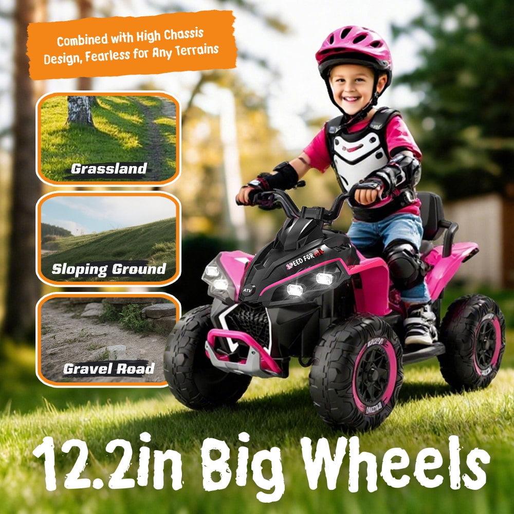 NovaDrive 24V Kids Ride On Electric XXXL ATV with Parent Remote Control, 4-Wheel Shock Absorber, Bluetooth Music USB MP3, Power Display & LED Lights, Speeds 1.24-3.73 MPH, Ages 3-12